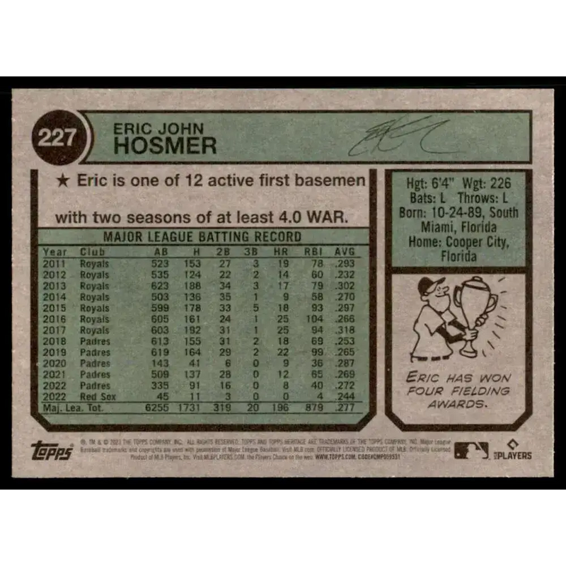 2023 Topps Heritage #227 Eric Hosmer NM-MT Chicago Cubs Baseball Card - Baseball Card Single