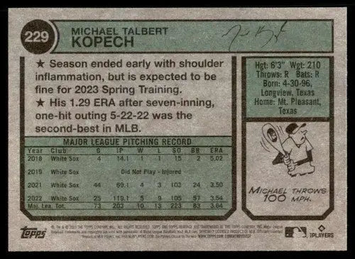 2023 Topps Heritage #229 Michael Kopech NM-MT White Sox ID:73394 - Baseball Card Single