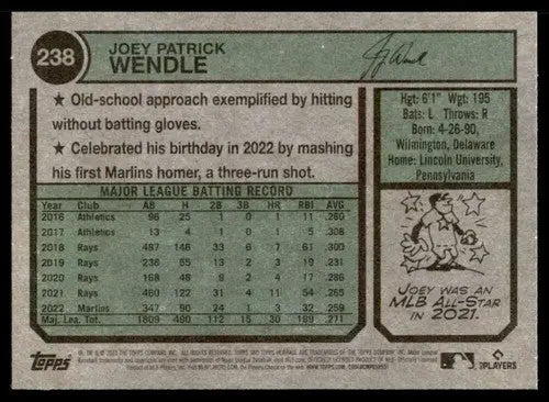 2023 Topps Heritage #238 Joey Wendle NM-MT Marlins ID:59982 - Baseball Card Single