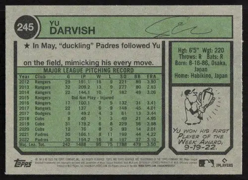 2023 Topps Heritage #245 Yu Darvish NM Near Mint Padres ID:65290 - Baseball Card Single
