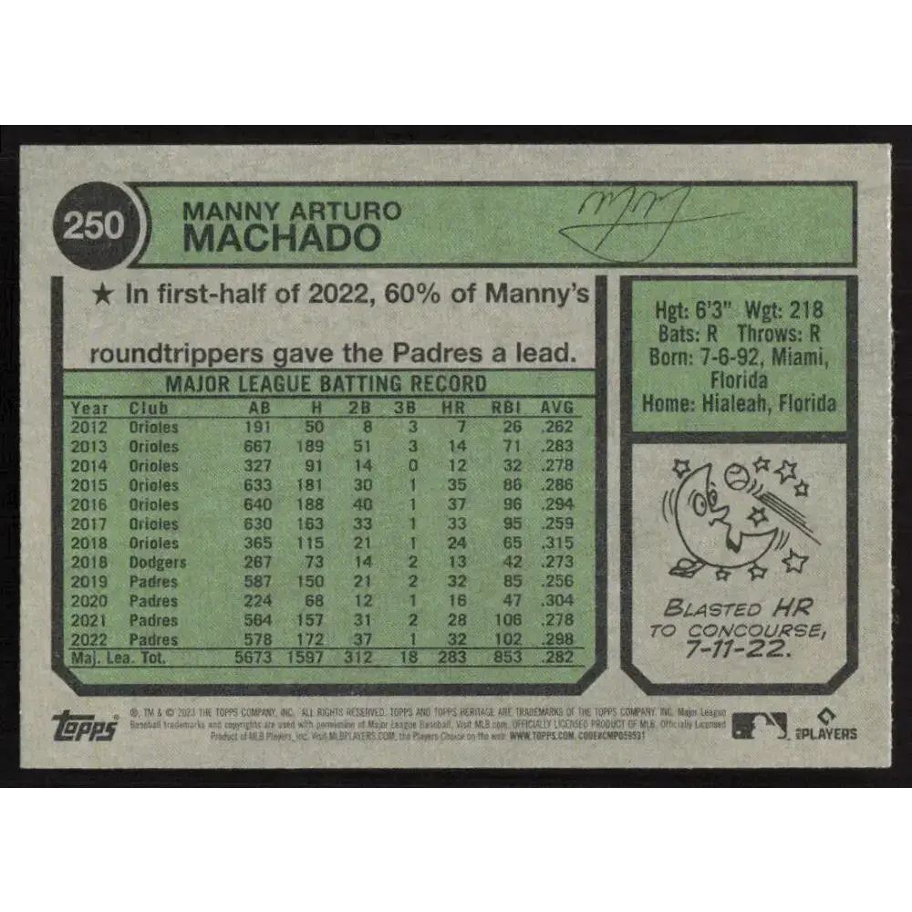 2023 Topps Heritage #250 Manny Machado NM-MT San Diego Padres Baseball Card - Baseball Card