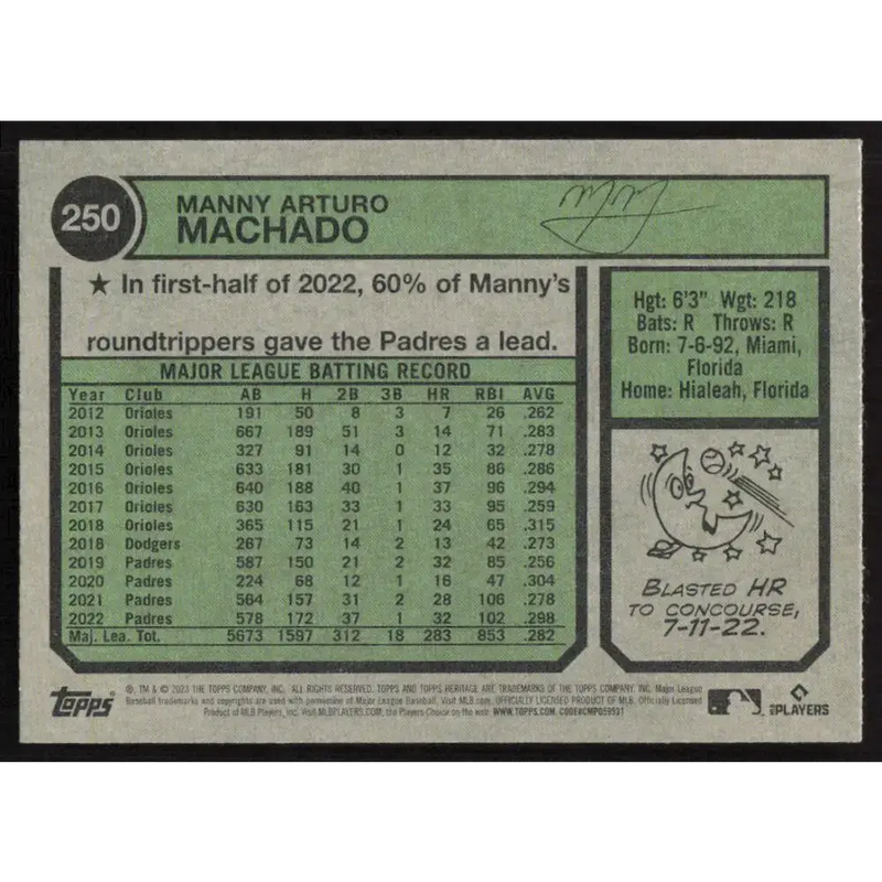 2023 Topps Heritage #250 Manny Machado NM-MT San Diego Padres Baseball Card - Baseball Card Single