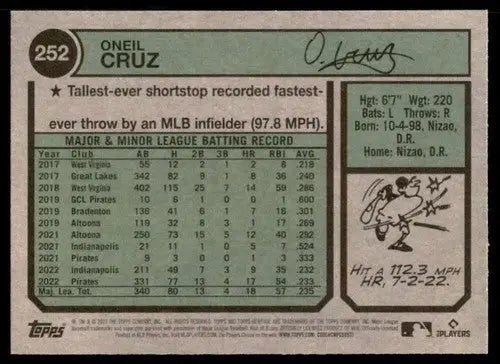 2023 Topps Heritage #252 Oneil Cruz NM-MT Pirates ID:59977 - Baseball Card Single