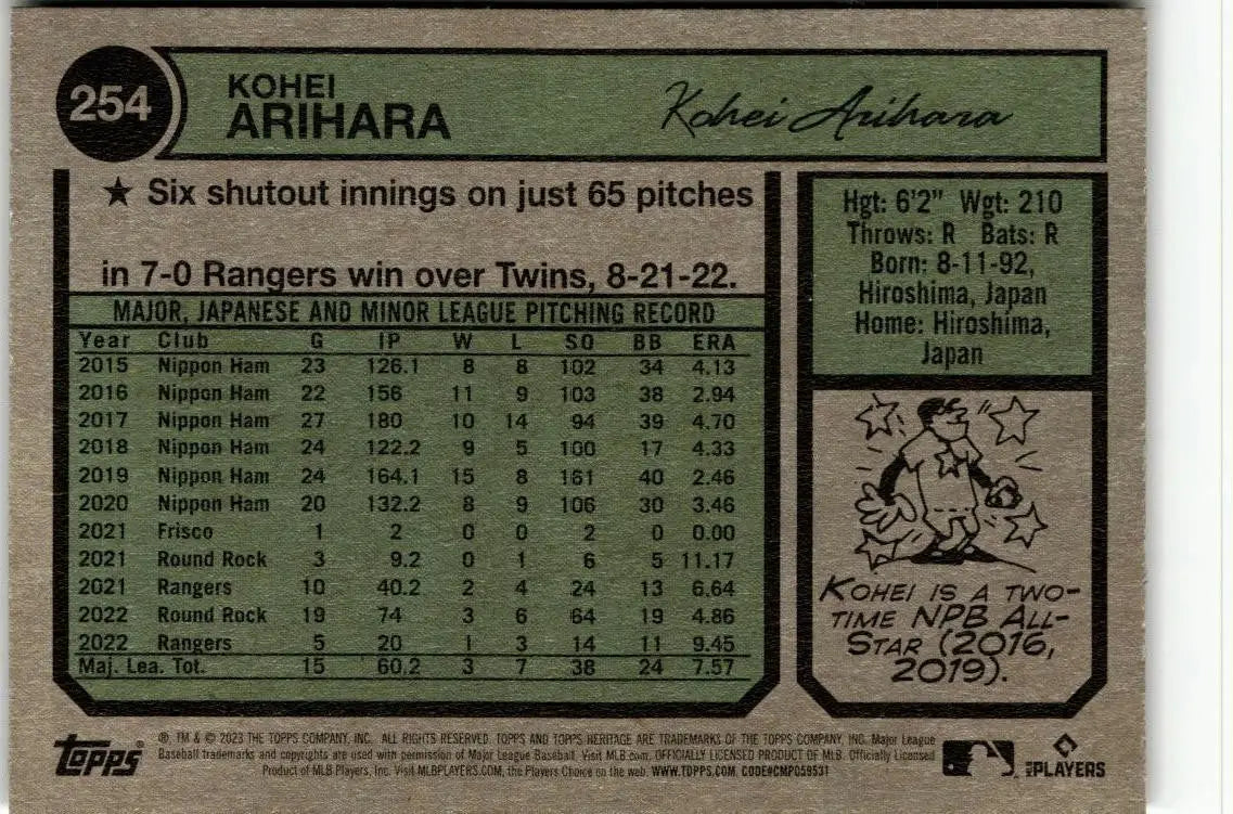 2023 Topps Heritage #254 Kohei Arihara - Baseball Card Single
