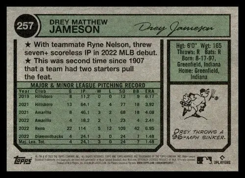 2023 Topps Heritage #257 Drey Jameson NM-MT RC Rookie Diamondbacks ID:73404 - Baseball Card Single