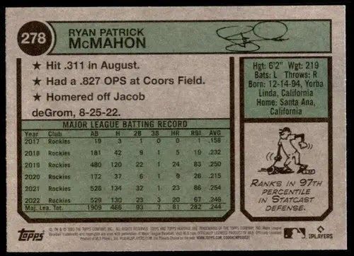 2023 Topps Heritage #278 Ryan McMahon NM-MT Rockies ID:73406 - Baseball Card Single