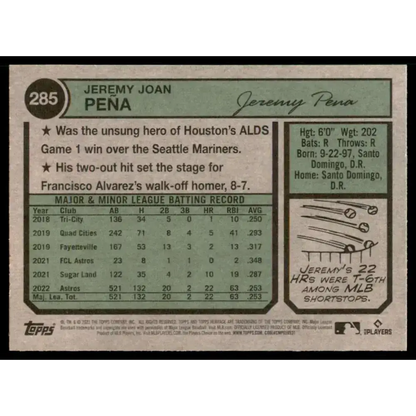 2023 Topps Heritage #285 Jeremy Pena NM-MT Houston Astros Baseball Card - Baseball Card
