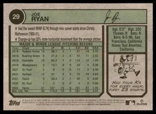 2023 Topps Heritage #29 Joe Ryan NM-MT Twins ID:73360 - Baseball Card Single