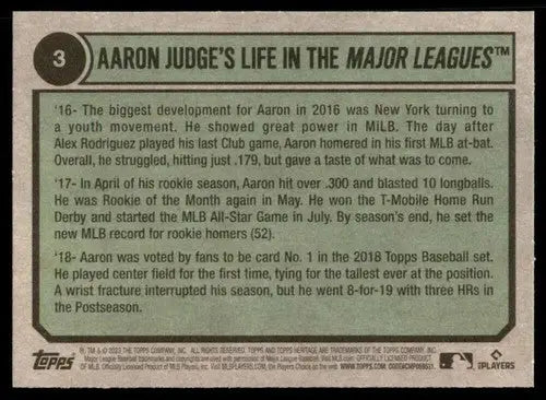 2023 Topps Heritage #3 Aaron Judge NM Near Mint Yankees Tribute ID:75700