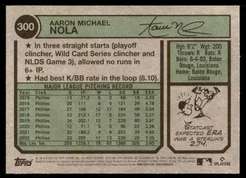 2023 Topps Heritage #300 Aaron Nola NM-MT Phillies ID:73412 - Baseball Card Single