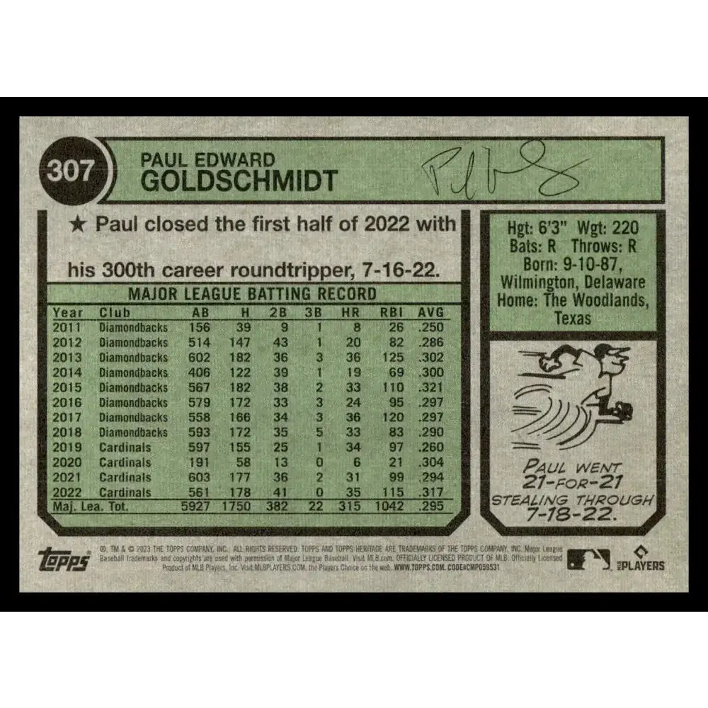 2023 Topps Heritage #307 Paul Goldschmidt NM-MT St. Louis Cardinals Baseball Card - Baseball Card