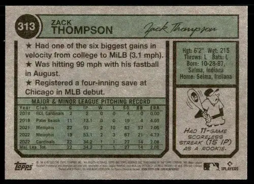 2023 Topps Heritage #313 Zack Thompson NM-MT RC Rookie Cardinals ID:53653 - Baseball Card Single