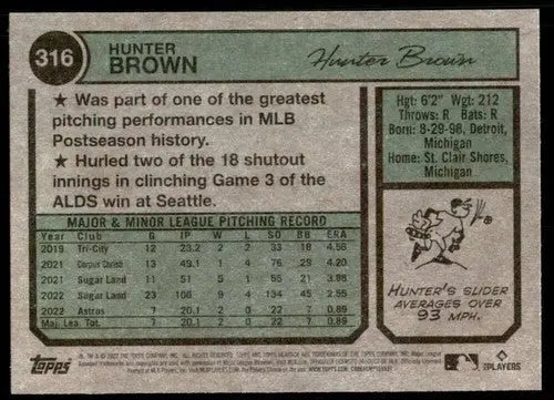 2023 Topps Heritage Hunter Brown baseball card back with original gloss and mint RC rookie