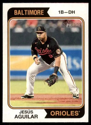 Original gloss of 2023 Topps Heritage Jesus Aguilar baseball card in near mint condition