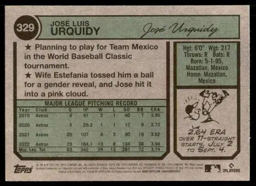 2023 Topps Heritage #329 Jose Urquidy NM-MT Astros ID:73418 - Baseball Card Single