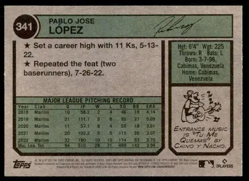 2023 Topps Heritage #341 Pablo Lopez NM-MT Marlins ID:73420 - Baseball Card Single