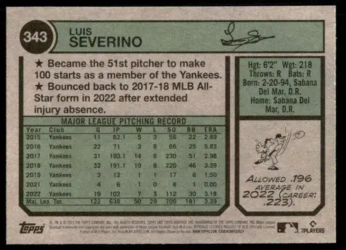 2023 Topps Heritage #343 Luis Severino NM-MT Yankees ID:73421 - Baseball Card Single