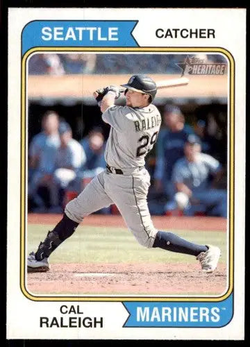 Original gloss Cal Raleigh baseball card from 2023 Topps Heritage Mariners collection