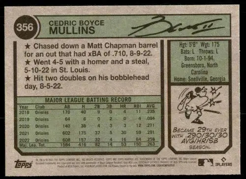 2023 Topps Heritage #356 Cedric Mullins NM-MT Orioles ID:73424 - Baseball Card Single