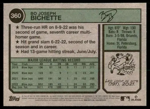 2023 Topps Heritage #360 Bo Bichette NM-MT Blue Jays ID:73425 - Baseball Card Single