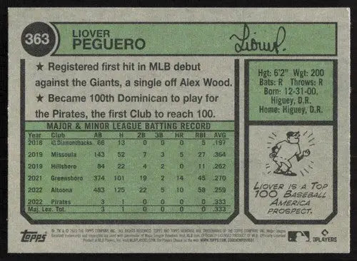 2023 Topps Heritage #363 Liover Peguero NM Near Mint RC Rookie Pirates ID:65324 - Baseball Card Single