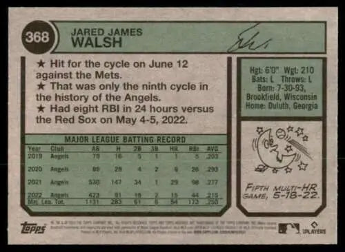 Jared Walsh baseball card back showcasing original gloss from Topps Heritage collection