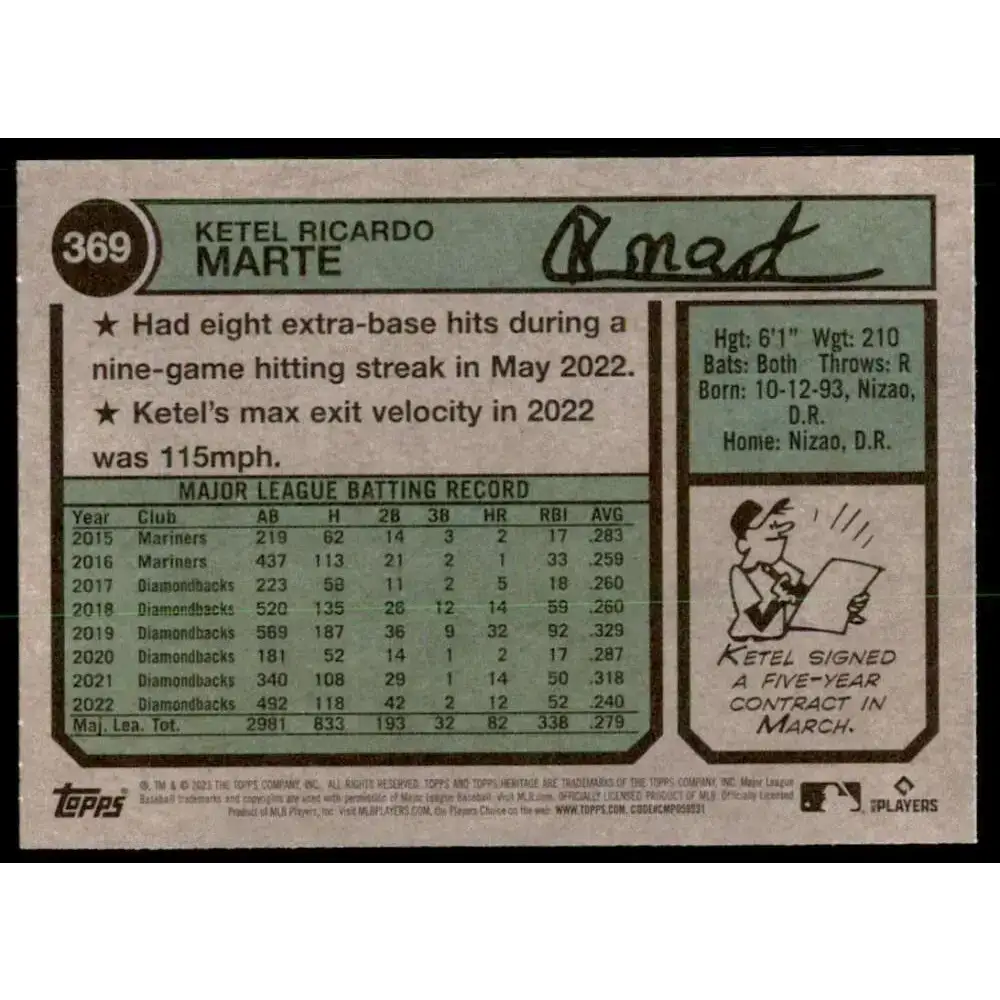 2023 Topps Heritage #369 Ketel Marte NM-MT Arizona Diamondbacks Baseball Card - Baseball Card