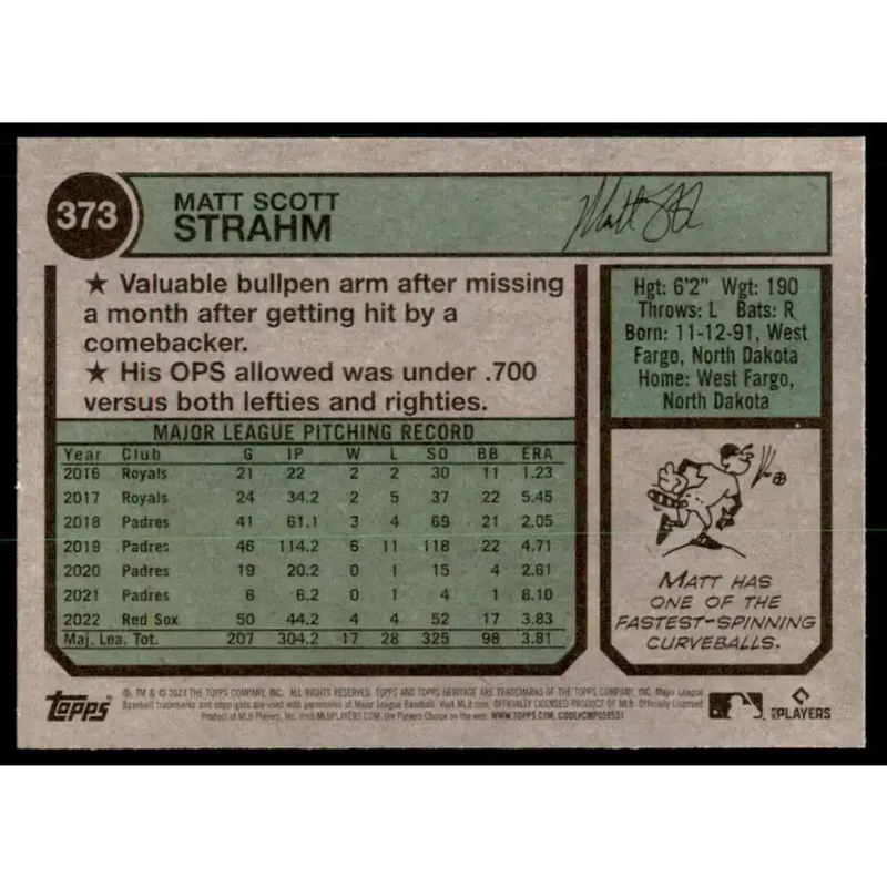 2023 Topps Heritage #373 Matt Strahm NM-MT Philadelphia Phillies Baseball Card - Baseball Card Single