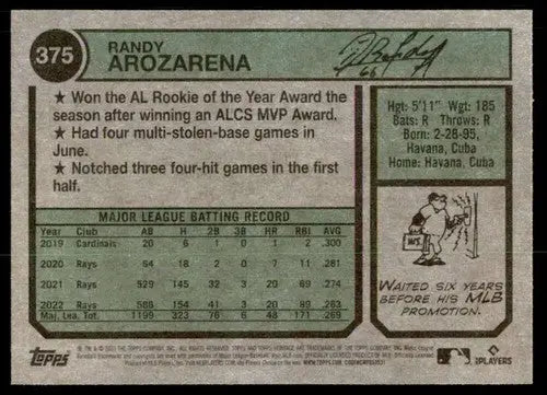 2023 Topps Heritage #375 Randy Arozarena NM-MT Rays ID:59983 - Baseball Card Single