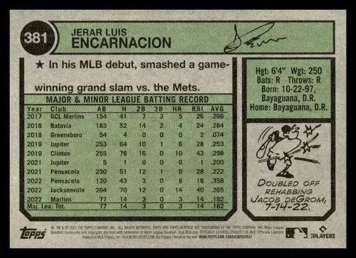 2023 Topps Heritage #381 Jerar Encarnacion NM-MT RC Rookie Marlins ID:78780 - Baseball Card Single