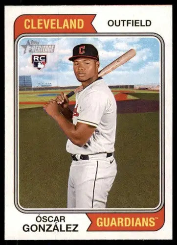2023 Topps Heritage Oscar Gonzalez Baseball Card with original gloss and mint RC rookie