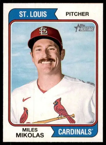 Original gloss 2023 Topps Heritage Miles Mikolas baseball card featuring Cardinals ID 65335