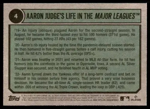 2023 Topps Heritage #4 Aaron Judge NM Near Mint Yankees Tribute ID:65220 - Baseball Card Single
