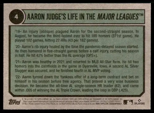 2023 Topps Heritage #4 Aaron Judge NM Near Mint Yankees Tribute ID:75701 - Trading Cards