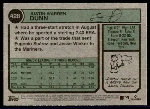 2023 Topps Heritage #428 Justin Dunn NM-MT SP Reds ID:73434 - Baseball Card Single