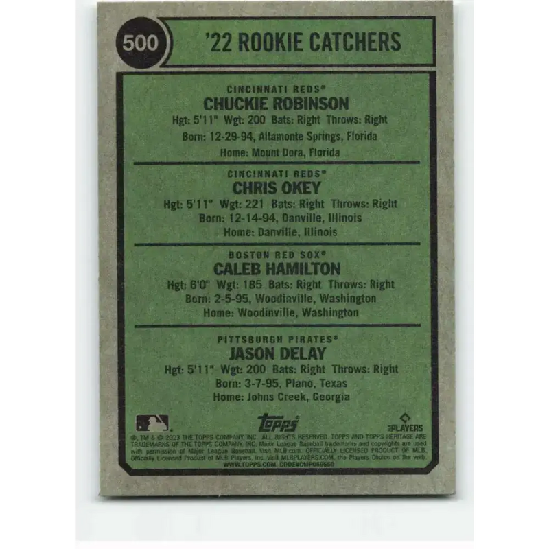 2023 Topps Heritage #500 Jason Delay/Caleb Hamilton/Chris Okey/Chuckie Robinson NM-MT RC Rookie SP Pittsburgh