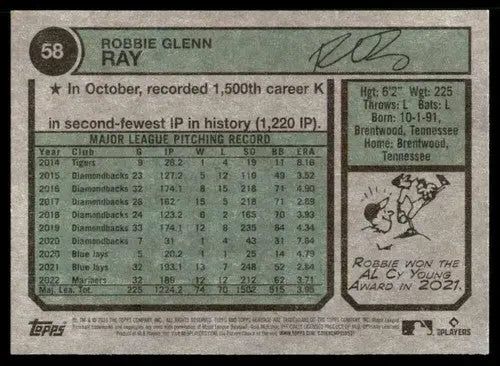 2023 Topps Heritage #58 Robbie Ray NM-MT Mariners ID:73367 - Baseball Card Single