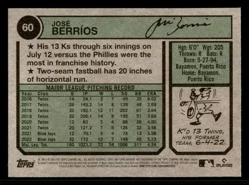 2023 Topps Heritage #60 Jose Berrios NM Near Mint Blue Jays ID:65235 - Baseball Card Single