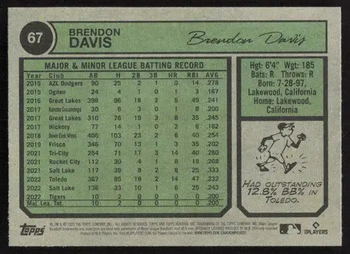 2023 Topps Heritage #67 Brendon Davis NM Near Mint RC Rookie Tigers ID:65237 - Baseball Card Single
