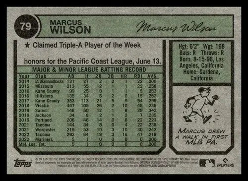 2023 Topps Heritage #79 Marcus Wilson NM Near Mint RC Rookie Mariners ID:65241 - Baseball Card Single