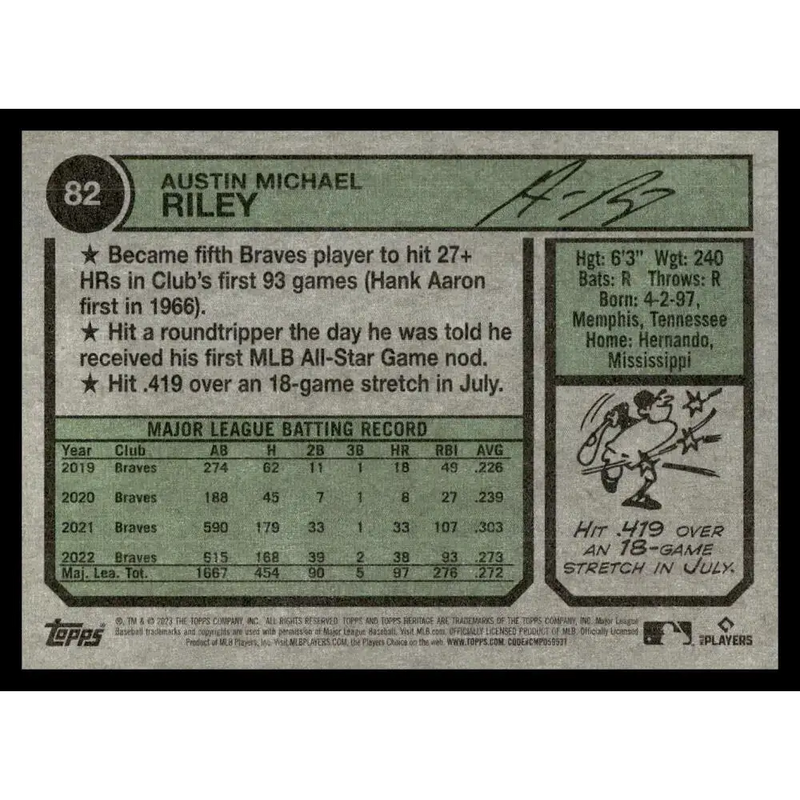 2023 Topps Heritage #82 Austin Riley NM-MT Atlanta Braves Baseball Card - Baseball Card Single