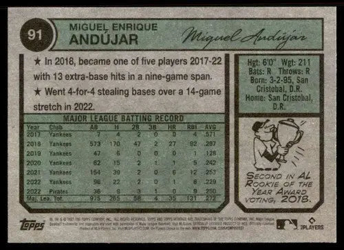 2023 Topps Heritage #91 Miguel Andujar NM Near Mint Pirates ID:65243 - Baseball Card Single