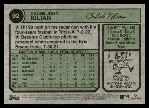 2023 Topps Heritage #92 Caleb Kilian NM Near Mint RC Rookie Cubs ID:65244 - Baseball Card Single