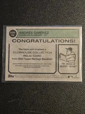 2023 Topps Heritage #CCR-AG Andrés Giménez Clubhouse Collection Relics - Baseball Card Single