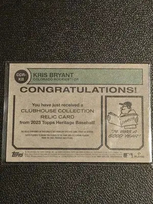 2023 Topps Heritage #CCR-KB Kris Bryant Clubhouse Collection Relics - Baseball Card Single
