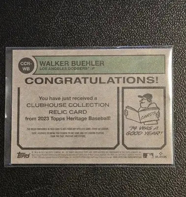 2023 Topps Heritage #CCR-WB Walker Buehler Clubhouse Collection Relics - Baseball Card Single