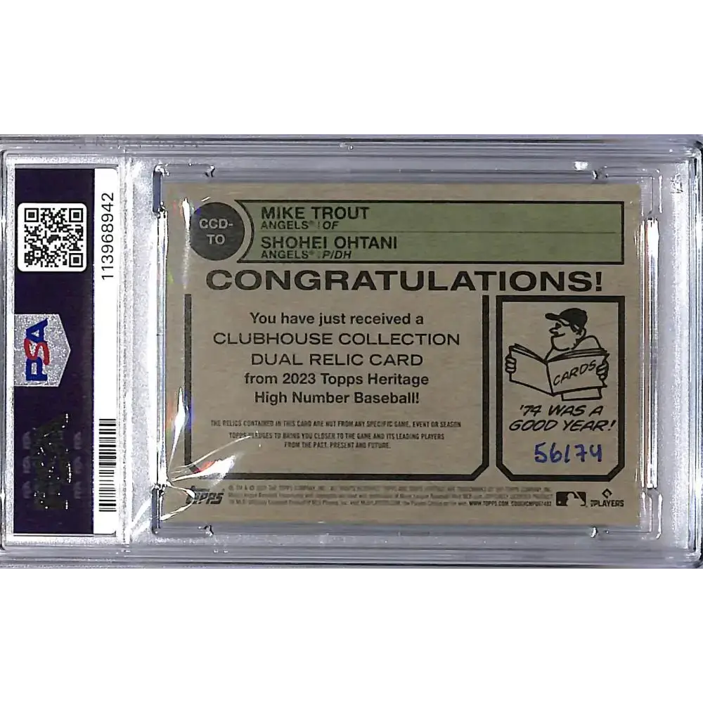 2023 Topps Heritage High Number Clubhouse Collection #CCD-TO Mike Trout / Shohei Ohtani PSA 7 NM MEM Auto Los Angeles