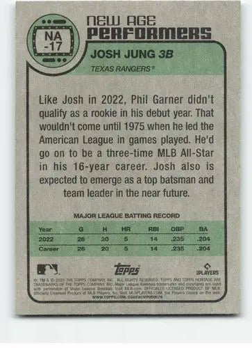 2023 Topps Heritage Baseball Card Back featuring Josh Jung NM-MT Rangers original gloss