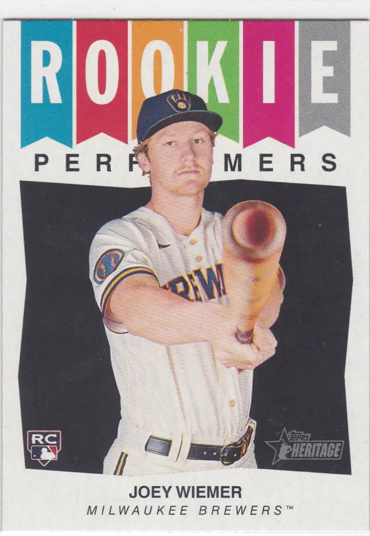 2023 Topps Heritage Rookie Performers card of Joey Wiemer, Milwaukee Brewers player