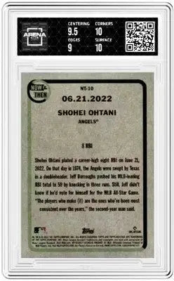 Graded Shohei Ohtani baseball card in protective slab from 2023 Topps Heritage Shohei collection